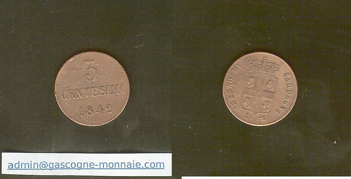 Italie Sardinia 3 centesimi 1842 EF